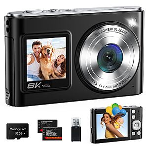 Real 4K Digital Camera with Front & Rear Dual Screens, 16X Zoom & WiFi, Autofocus Point and Shoot Camera $24.99