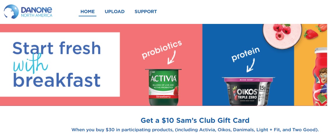 $10 Sam’s Club Gift Card w/$30 purchase of participating Danone products