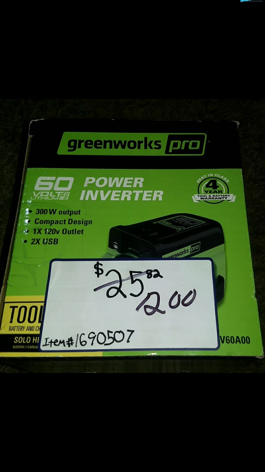 Lowes - Greenworks 60V Pro 300-Watt Battery Operated Power Inverter - $12 - Likely *HIGH* YMMV