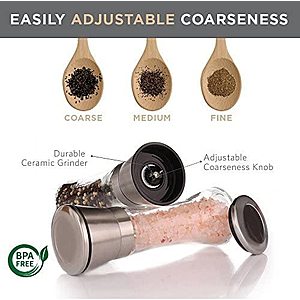 Willow & Everett Salt and Pepper Grinder Set - Stainless Steel Refillable Salt & Peppercorn Shakers