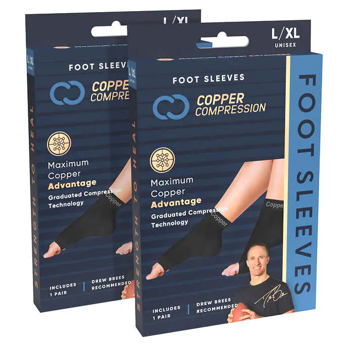 Copper Compression Foot Sleeves, 2 Pairs $17. Reg $40. F/S from Costco.