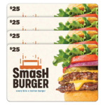 Smashburger Four Restaurant $25 E-Gift Cards $70.  E-gift cards from Costco.
