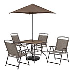 Mix and Match 7-Piece Metal Sling Folding Outdoor Dining Set with Umbrella and Base $241.  Reg. $449.  F/S from Home Depot.