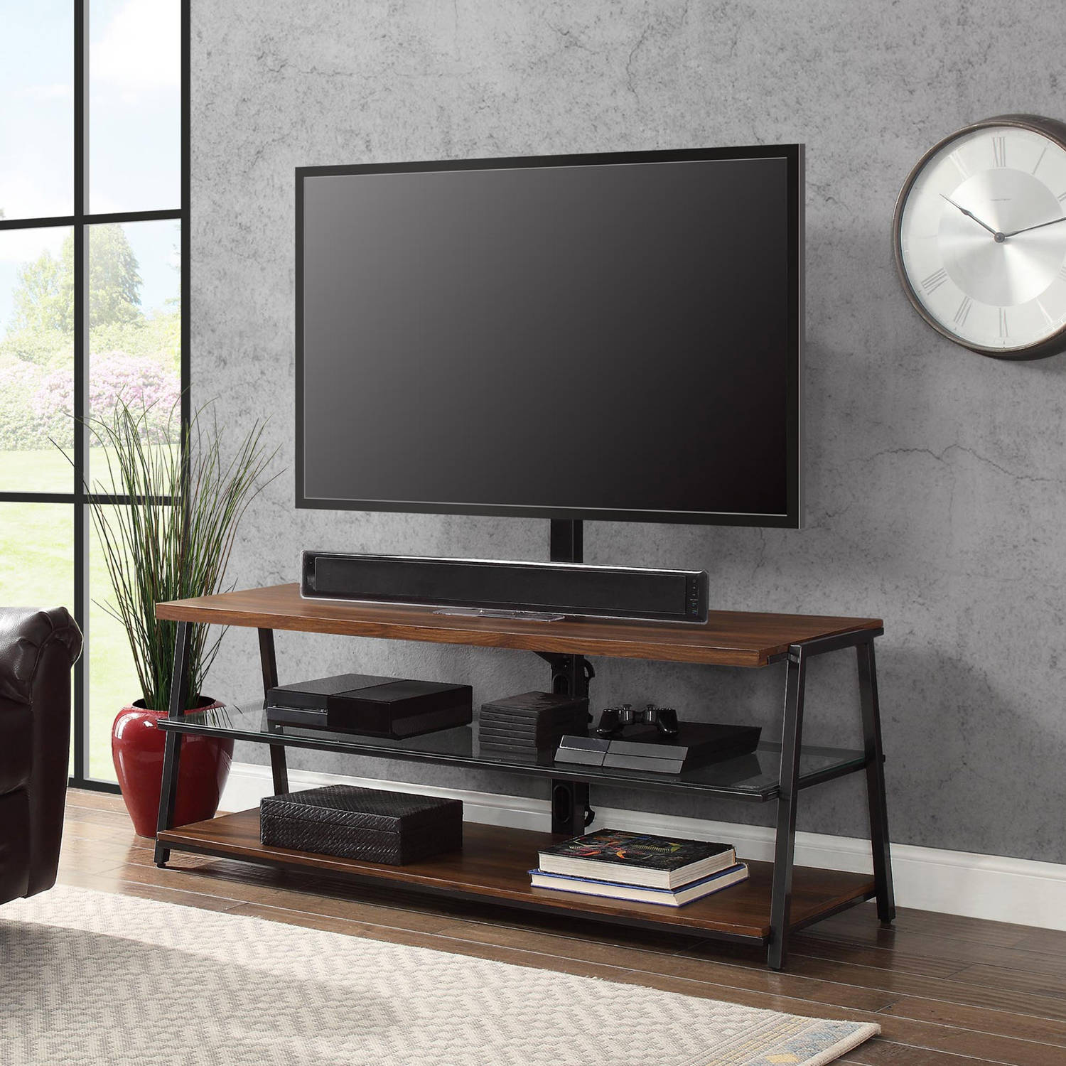 Mainstays 3 in1 TV Stand for TVs up to 70" Medium Brown