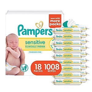Amazon: 1008-Count Pampers Sensitive Baby Wipes (18 Flip-Top Packs) $10.48 Shipped w/ Coupon Stack & S&S