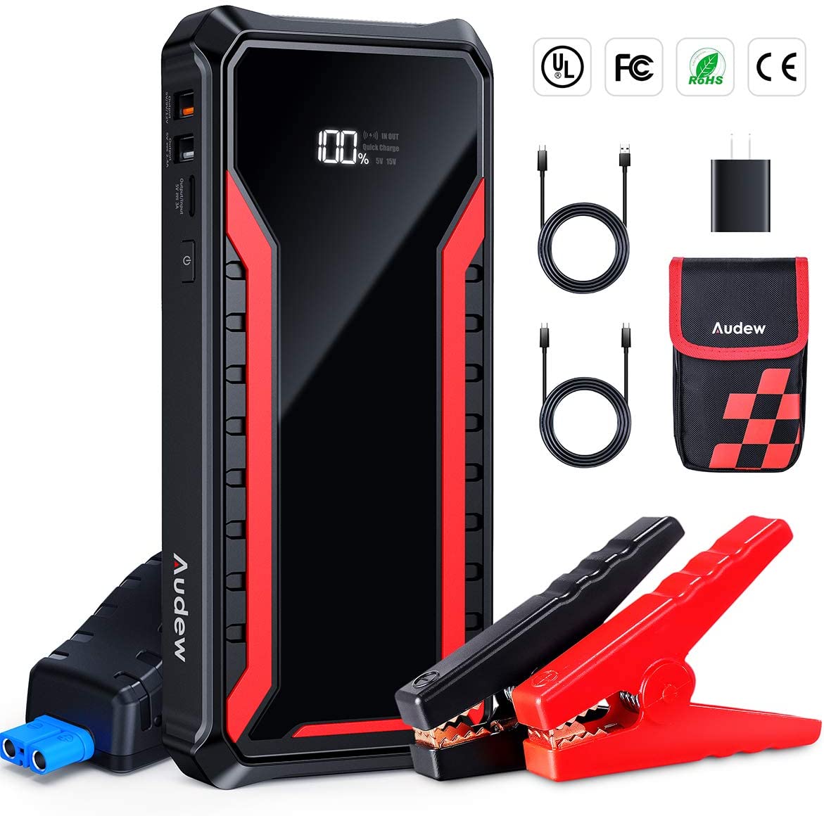 Audew 1500 Amp 18000mAh Car Battery Jump Starter with 15W Wireless Charging and USB Type-C - $55.99