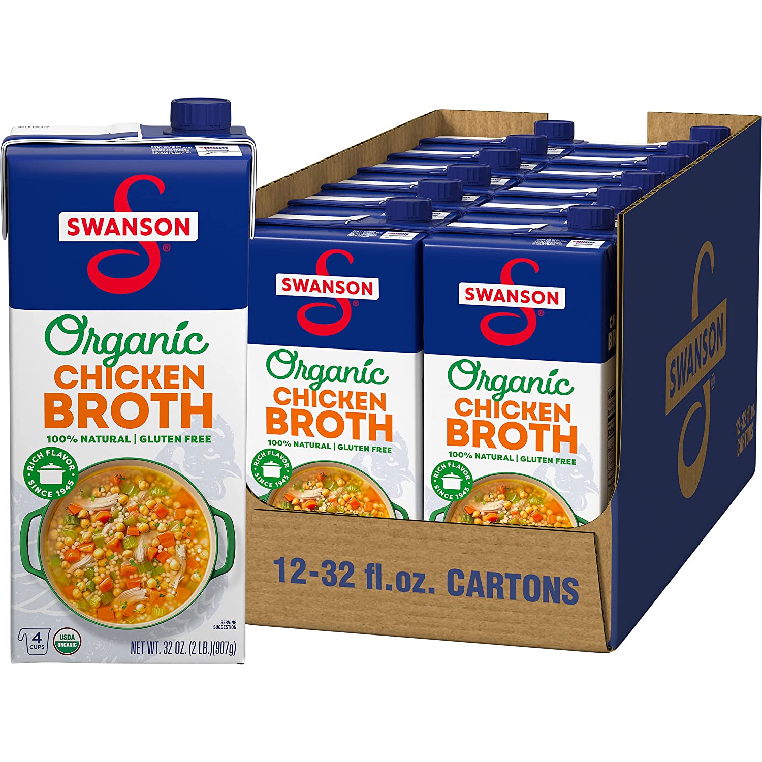 12-Pack 32-Oz Swanson 100% Natural Organic Chicken Broth $22.65 + Free Shipping w/ Prime or on orders $25+