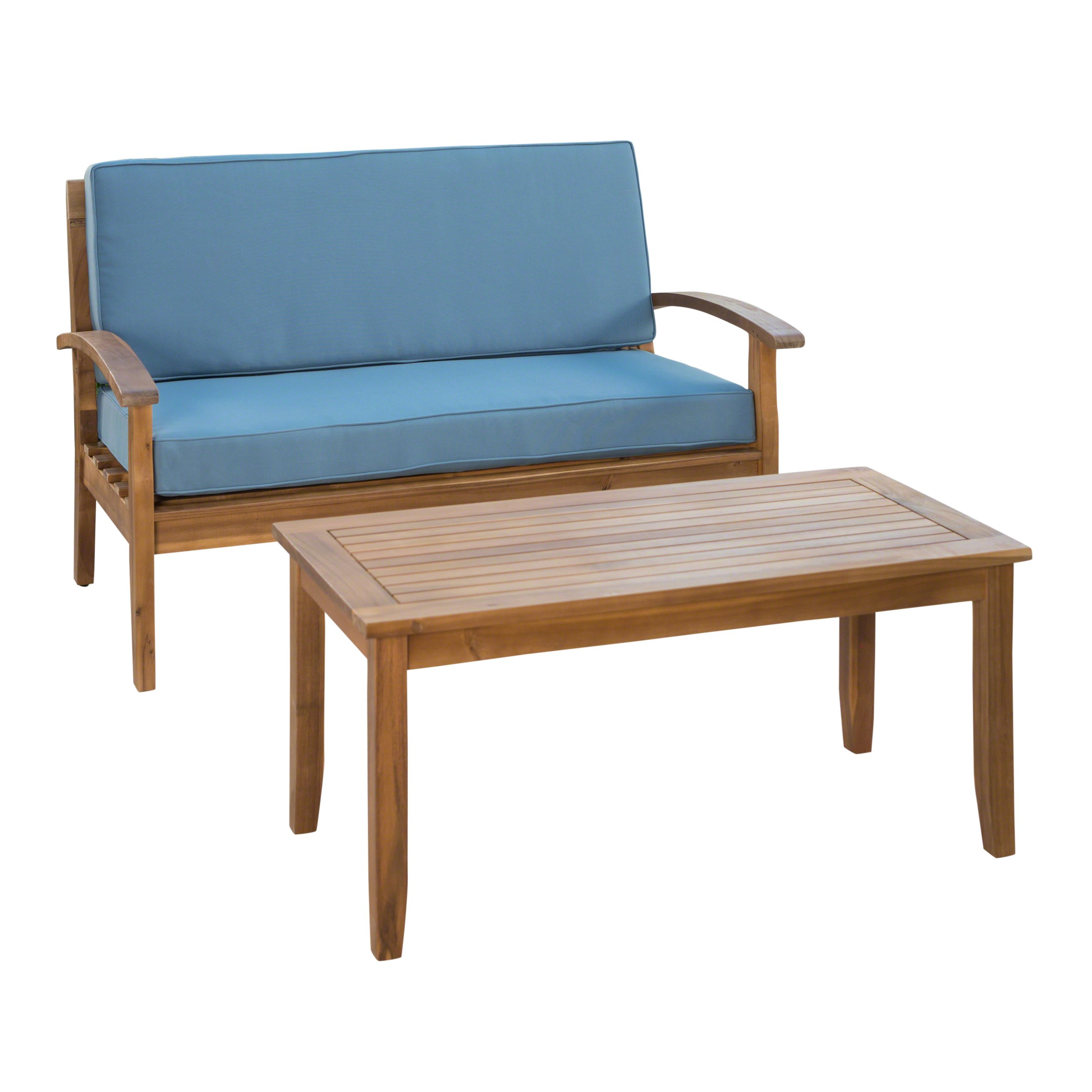2-Piece Christopher Knight Home Peyton Outdoor Acacia Wood Loveseat & Coffee Table Set w/ Cushions $192 + Free Shipping