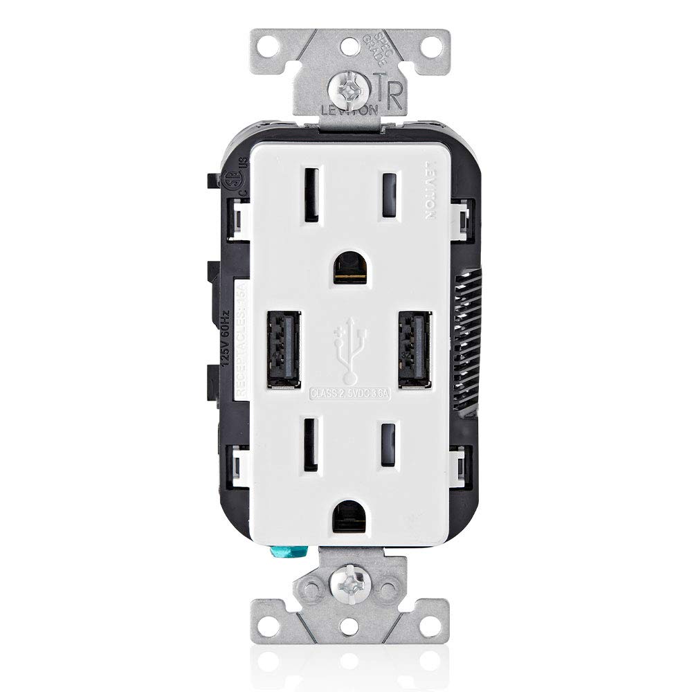Leviton Duplex 15-Amp Receptacle w/ 2x USB-A Ports $11.37 + Free Shipping w/ Prime or on orders $25+