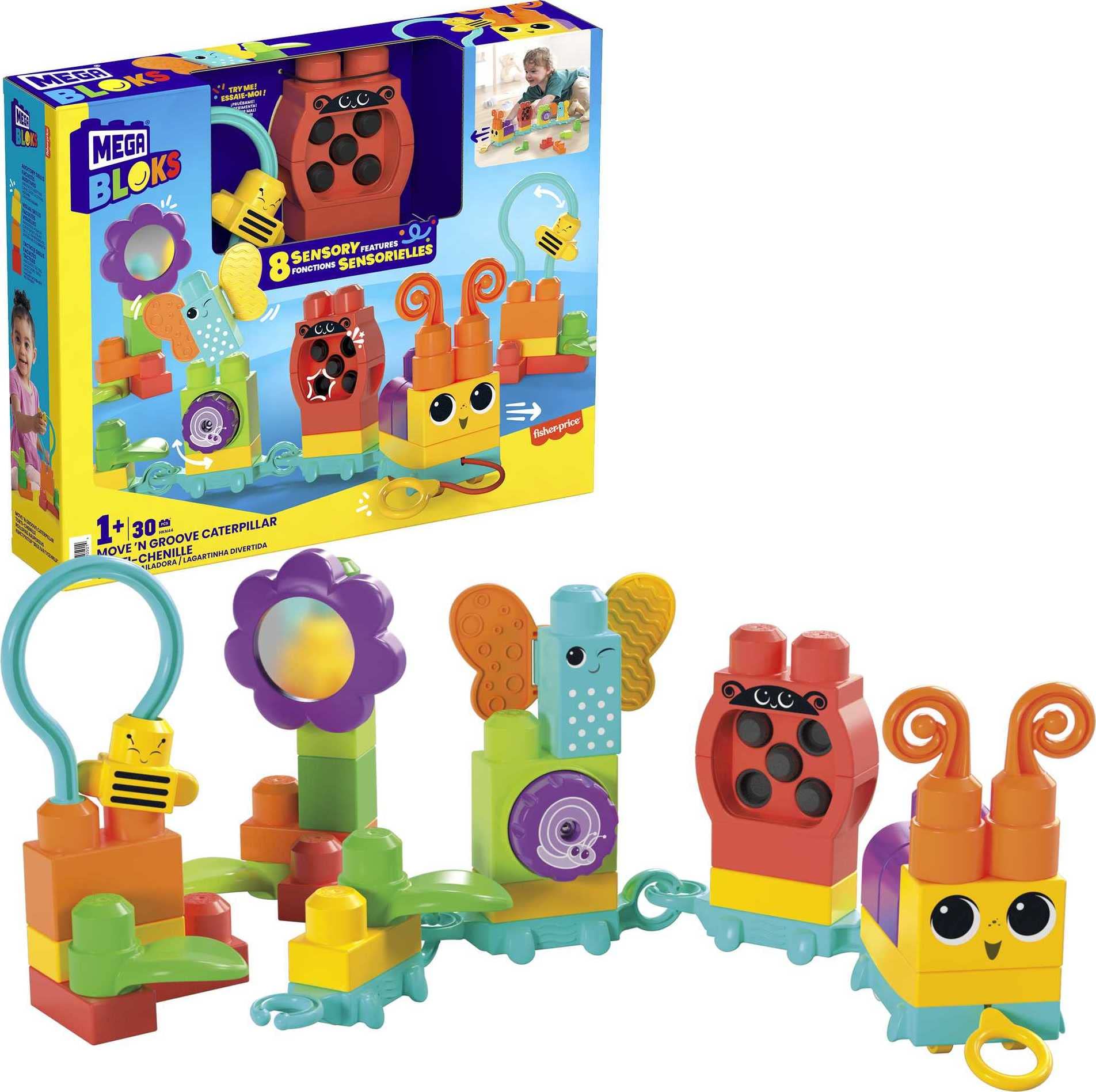 24-Piece Mega Bloks Fisher Price Sensory Building Blocks Move N Groove Caterpillar Train w/ Pull String $10.49 + Free Shipping w/ Prime or on $35+