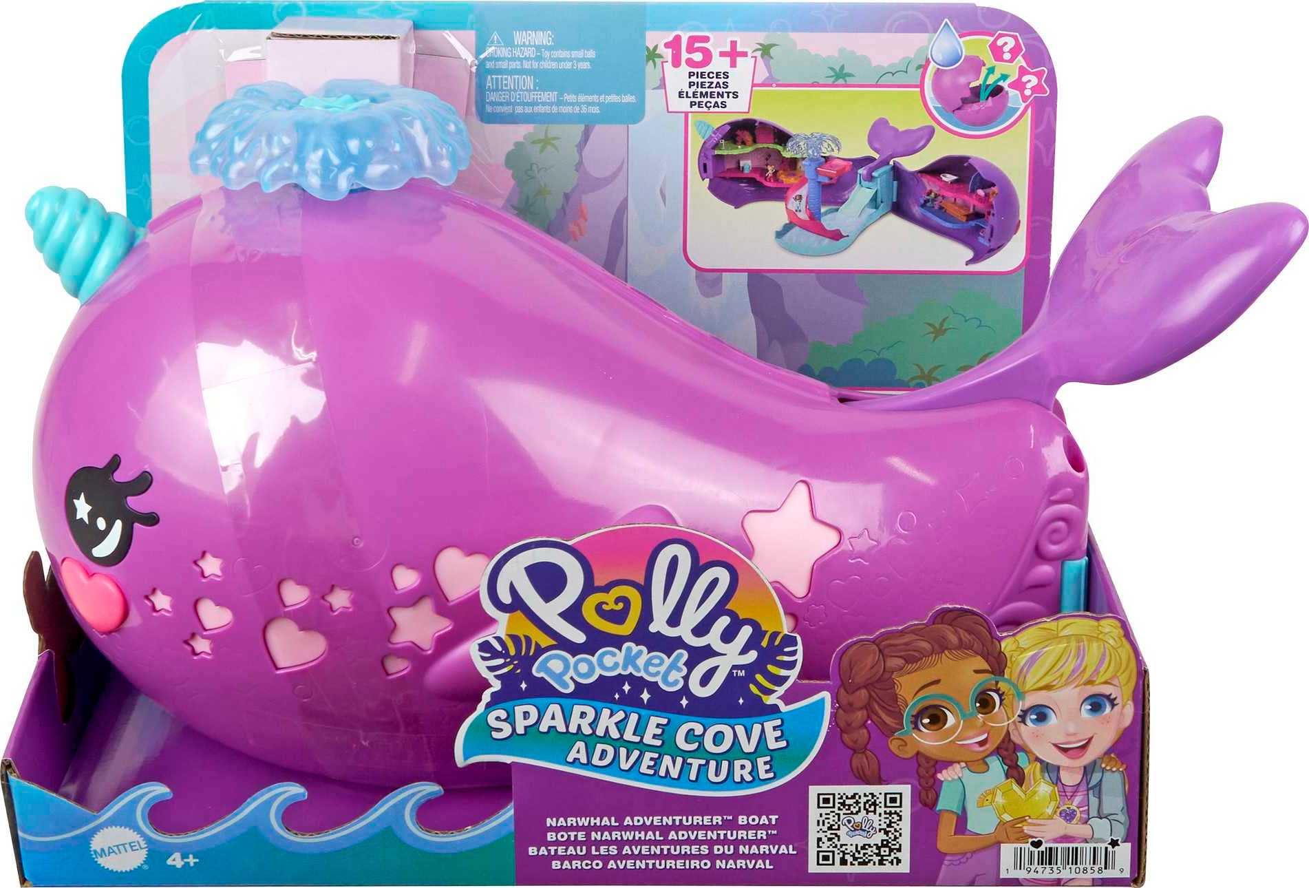 15-Pc Polly Pocket Sparkle Cove Adventure Dolls & Toy Boat Playset (Narwhal Adventurer)  $13.74 + Free Shipping w/ Prime or on $35+