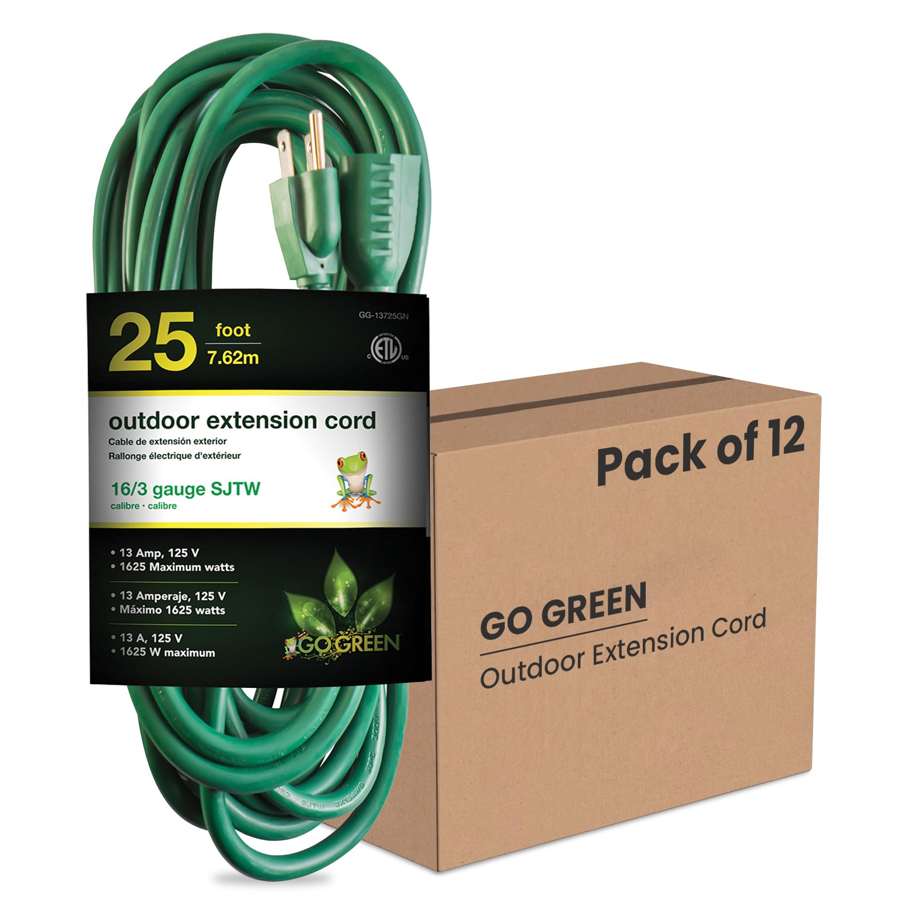 12-Pack 25-Ft GoGreen Power GG-13725GN 16/3 Extension Cord (Green) $48 ($4 each) + Free Shipping
