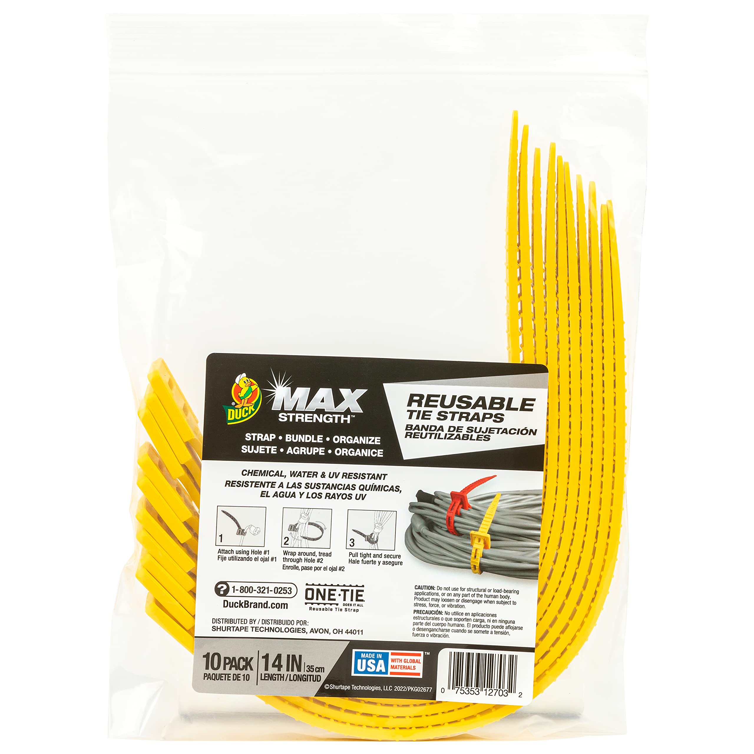 10-Pack Duck Max Strength Reusable Tie Straps (14" Yellow) $5 + Free Shipping w/ Prime or on $35+