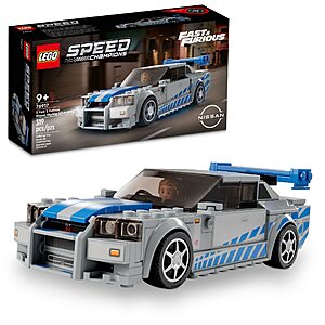319-Piece LEGO Speed Champions 2 Fast 2 Furious Nissan Skyline GT-R 34 Kit $20