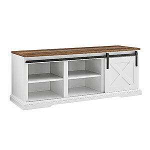 48" Walker Edison Rustic Farmhouse Barn Door Shoe Cabinet w/ Bench (White/Rustic Oak) $85 + Free Shipping