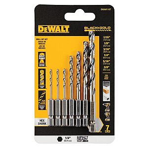 7-Piece DeWalt Black & Gold High Speed Steel Hex Shank Impact Ready Drill Bit Set $9.99 + Free Shipping w/ Prime or on $35