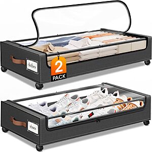2-Pk SpaceHacks Under Bed Storage Containers w/ Wheels (Dark Grey) $29
