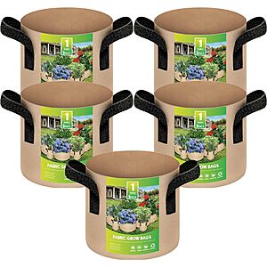 5-pk 1-gal YSSOA Heavy Duty Garden Grow Bags $7.40 