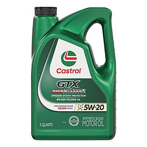 5-Qt Castrol GTX High Mileage 5W-20 Synthetic Blend Motor Oil $14.20 w/ S&S
