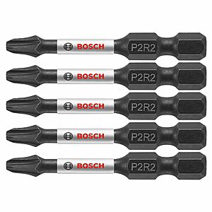 5-Pc Bosch Impact Tough 2" Phillips/Square #2 Power Bits