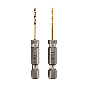 2-Pk DeWalt Impact Ready 1/16" X 2-1/4" Titanium Nitride Drill Bit Hex Shank $5 