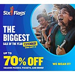 Six Flags (up to 70%off) ends Sep 10,  Price is gen admin for Saturday at Six Flags Great Adventure, but there are more deals.  Check it out!