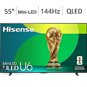 Hisense 55" U65QG Series 144Hz 4K UHD Mini-LED QLED Smart TV (2025) @ Best Buy/Amazon $399.99