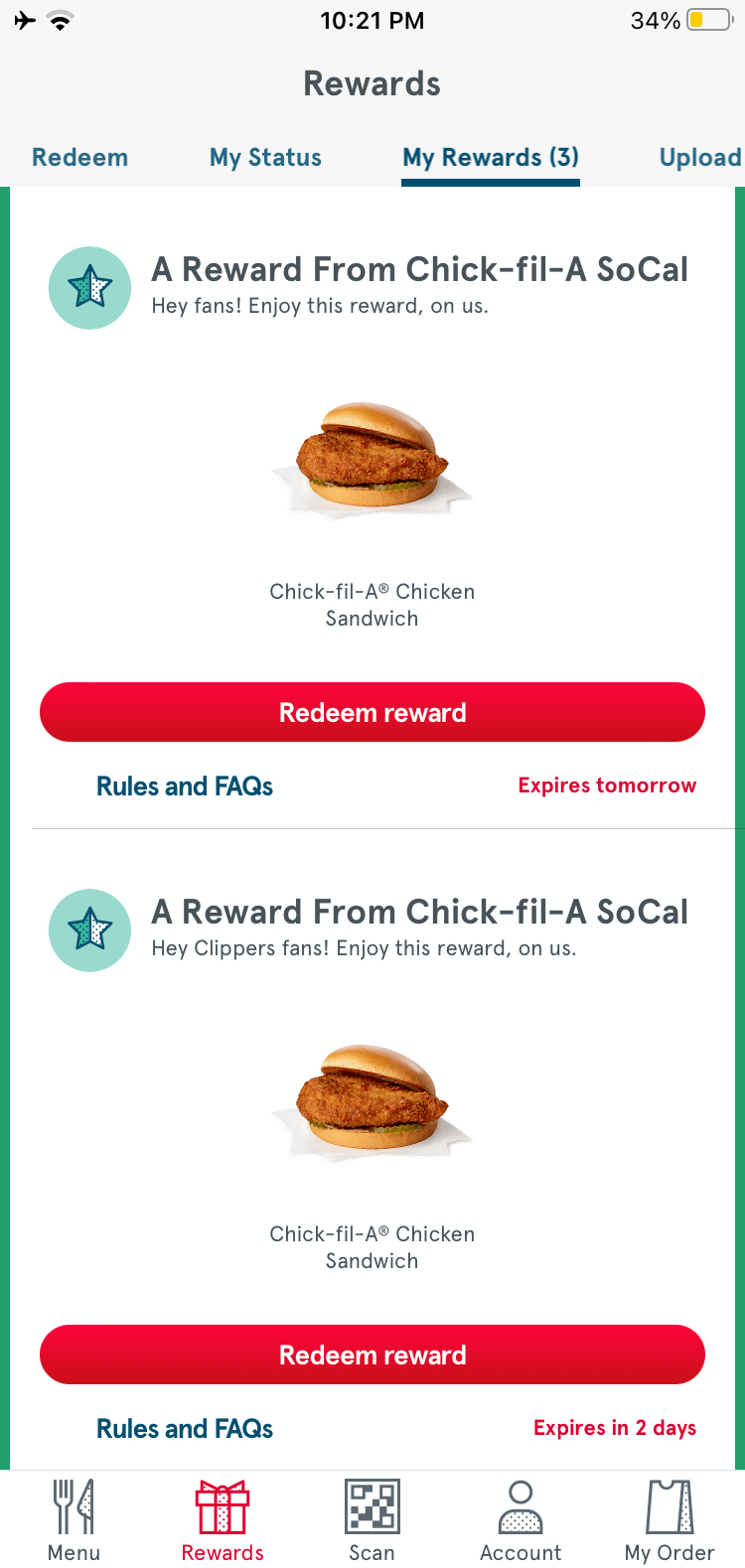 Select SoCal Residents Only: Chick-fil-A App: Free Original ...