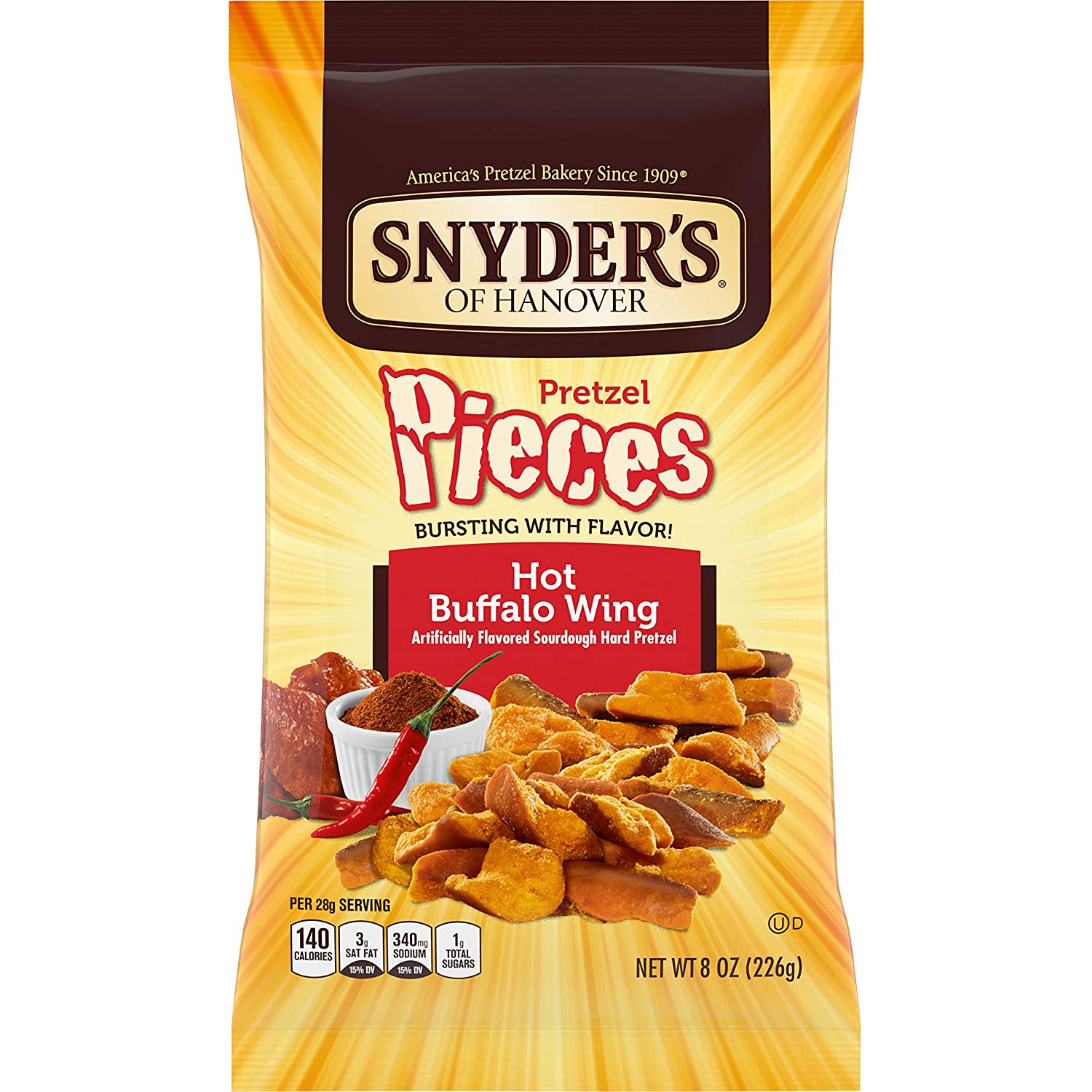 6 pack of 8-oz. Snyder's of Hanover pretzel pieces (Hot Buffalo Wing) $9.00 or less with S&S at Amazon $8.99