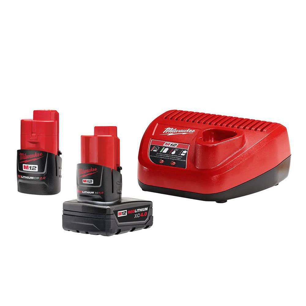 Milwaukee M12 12-Volt Lithium-Ion 4.0 Ah and 2.0 Ah Battery Packs and Charger Starter Kit 48-59-2424 - $79
