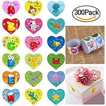 Valentine Stickers Heart Stickers Animal Stickers for Kids with 18 Different Design, Pack of 300 $7.19