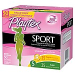 Playtex Sport Tampons with Flex-Fit Technology, Regular &amp; Super Multi Pack, Unscented - 50Count $7.72