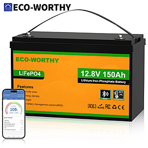 ECO-WORTHY 12V 150AH Bluetooth LiFePO4 Battery (1100700145) $126.35 + Free S&H