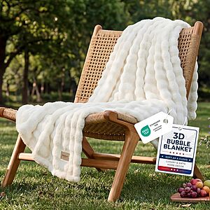 50" x 60" Bedsure 3D Fleece Bubble Throw Blanket (Off White)