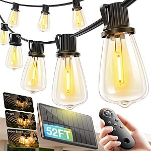 addlon 52' Waterproof Solar String Lights w/ Remote