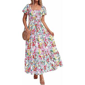 BTFBM Women's Floral Short Sleeve Flowy A-Line Maxi Dress (Limited Sizes/Colors)