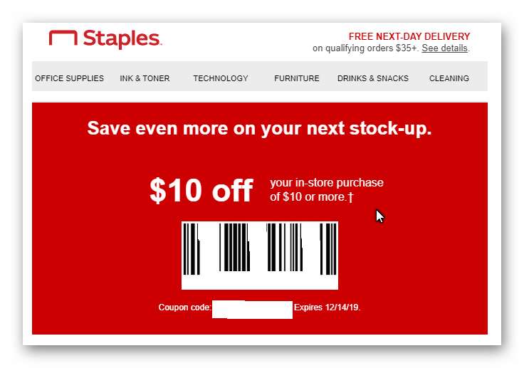 Staples In-Store Coupon for $10 Off Select Purchases $10+ YMMV ...