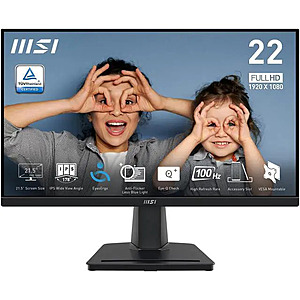 MSI PRO MP225, 22-inch IPS 1920 x 1080 (FHD) Computer Monitor, 100Hz, Adaptive-Sync, HDMI, Video Port, VESA Mountable, Tilt, 1ms, Black - $59.99