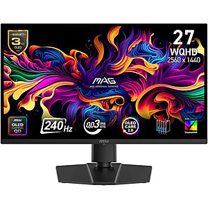 MSI MAG 271QP QD-OLED X24 27" 1440p 240Hz QD-OLED $389.99