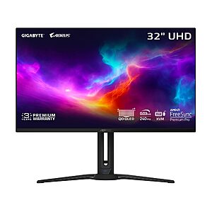 GIGABYTE - AORUS FO32U2-32 QD OLED Gaming Monitor - UHD 3840x2160-240Hz - 0.03ms GTG - AMD FreeSync Premium Pro - Type C KVM - HDMI, DP, Type C - Height Adjustable - Black $749.99