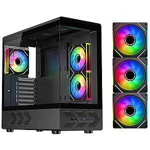 DIYPC IDX1-BK-ARGB Black USB3.0/ Type C Tempered Glass ATX Gaming Computer Case w/ Dual Tempered Glass Panel and 3 x ARGB PWM Fans (Pre-Installed) $49.99