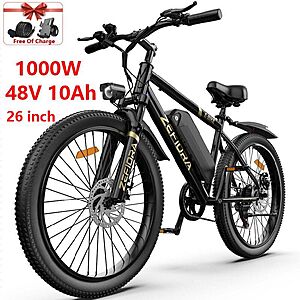 ZEFIORA M10 26&Prime; Electric Bike 1000W Motor 48V 10Ah Battery 30-50 KM/H Max Speed Black $244 + Free Shipping