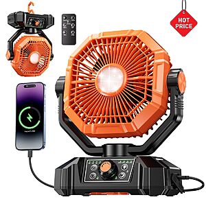 20000mAh coldSky Portable Camping Fan w/ LED Lantern, Remote & Auto-Oscillation $20.30 + Free S&H