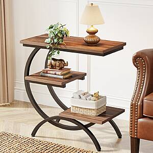 Tribesigns C-Shaped End Table Industrial 3-Tier Small Table for Couch Wood Bedside Table $56.30 + Free Shipping