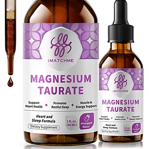 Prime: iMATCHME Magnesium Taurate Liquid Drops 2 Fl Oz with Vitamin B6 Pineapple Flavor $8.04 + Free Shipping