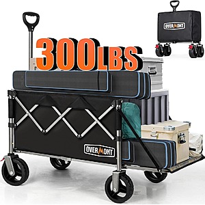 Overmont Folding Wagon with Tailgate 300 lb Collapsible Cart 49.2 in Bed