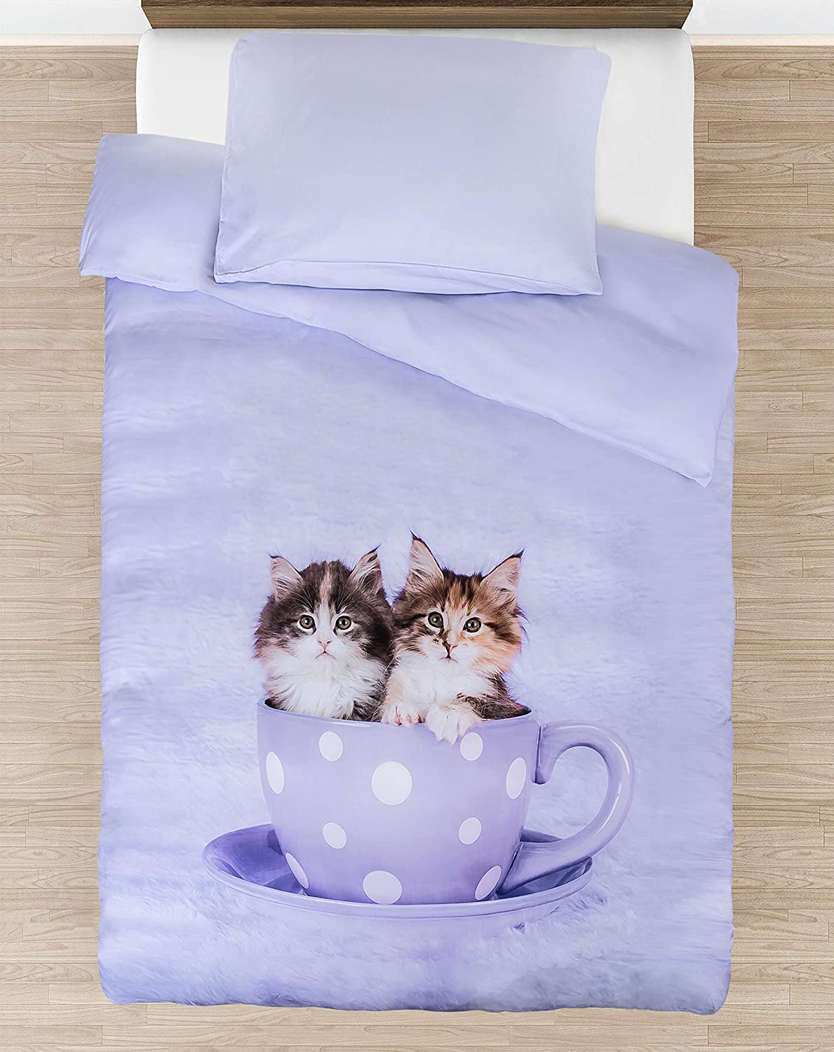 Tadpoles Toddler Tea Cup Kitties Duvet Cover Set, Purple - $8.94