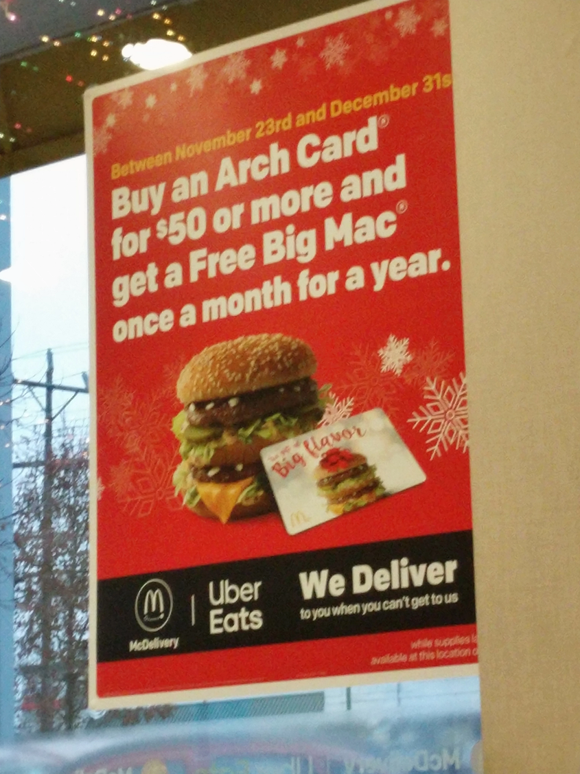 Mcdonald S A 50 Arch Card And Get Free Big Mac Once Month For