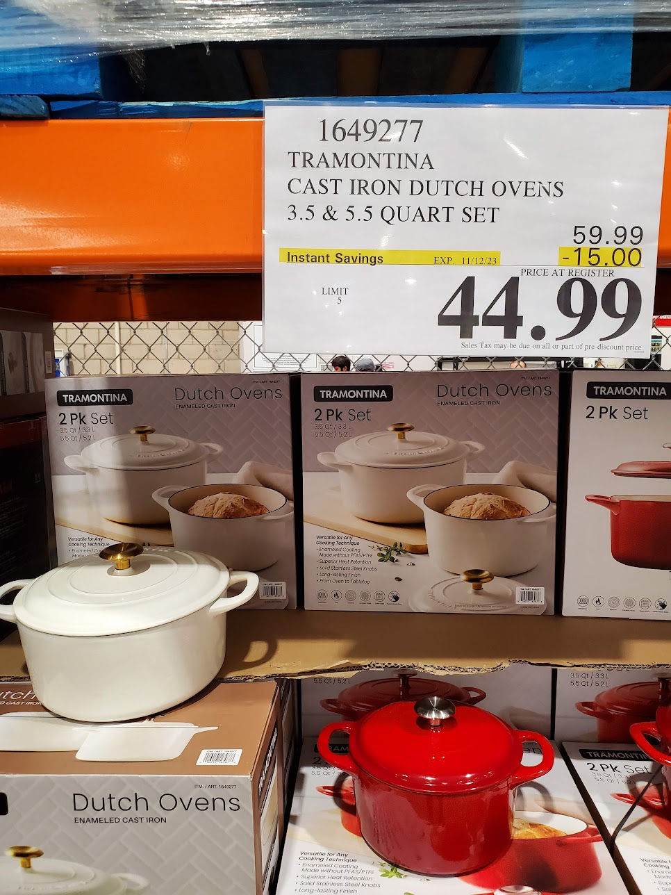 Costco warehouse Tramontina 2pk enamel cast iron Dutch Ovens 3.5 qt + 5.5 qt $44.99 after instant savings YMMV Bay Area