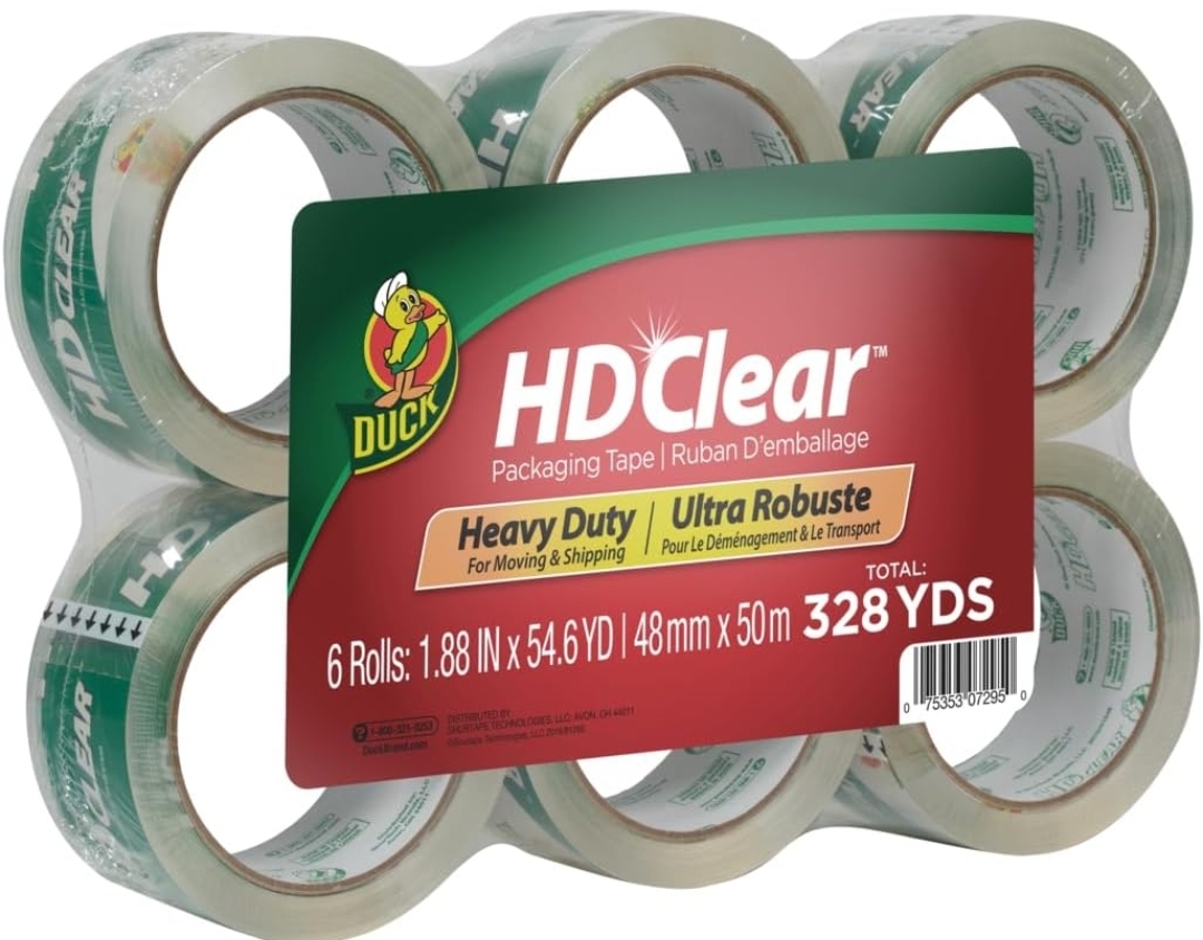 Ruban Adhésif Transparent Extra Résistant Duck HD 1.88 Pouces X 50 Yards - Avec Dévidoir, Pour Emballage Lourd